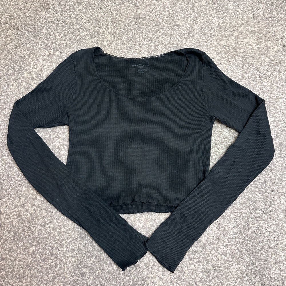 Brandy Melville - Waffle Black Long Sleeve Top - one size - final sale